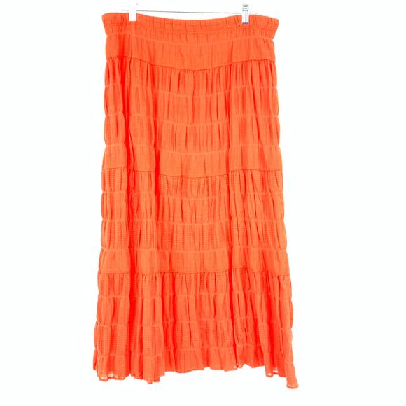 Max Studio A-Line Midi Skirt Womens Sz XL Red Orange Elastic Waist Gauzy NEW - Picture 2 of 7